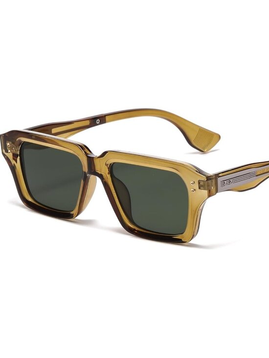 Retro Rectangle Olive Green Sunglasses Men Women Fashion Square Frame Shades - Picture 1 of 6